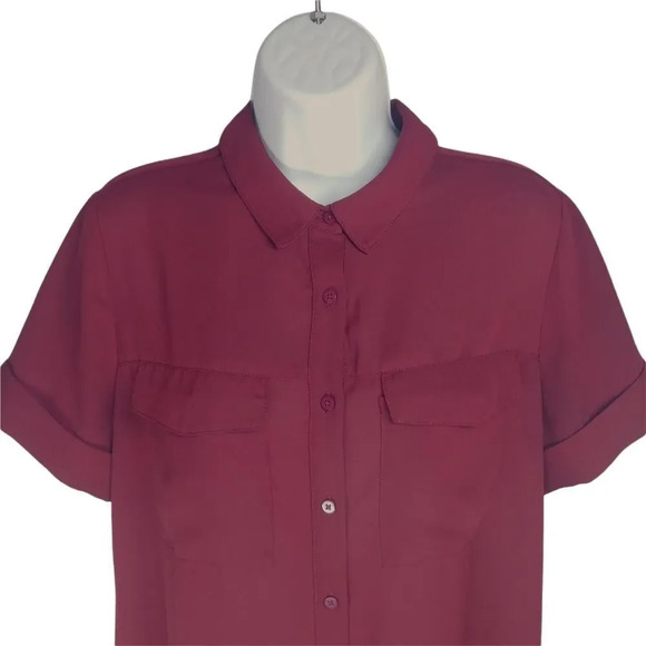 Reitmans Bowler Style Blouse Semi Sheer Burgundy M - Picture 2 of 7